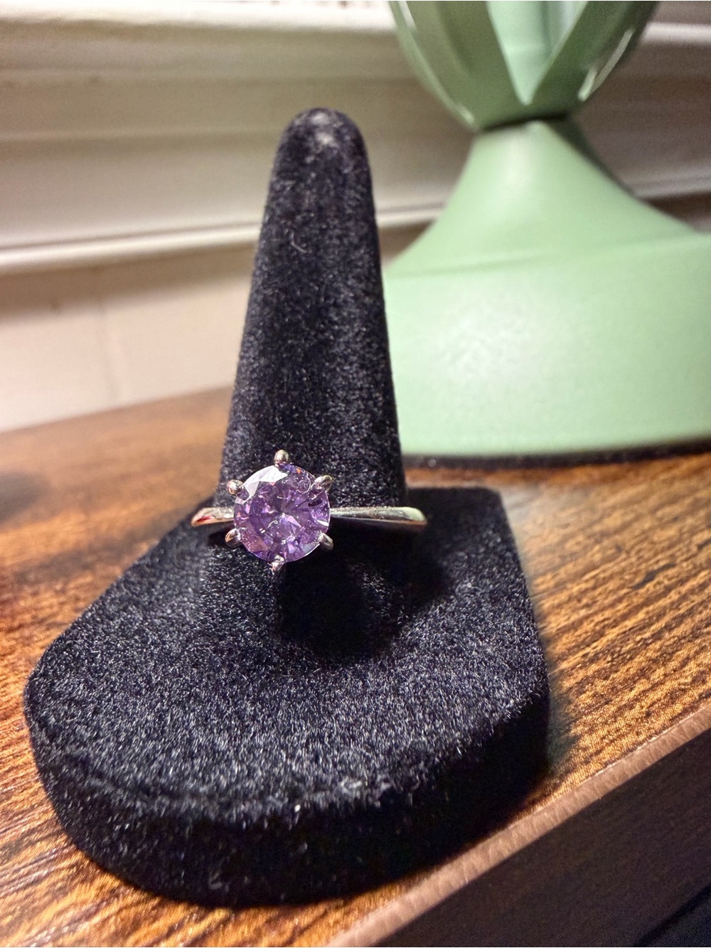 Sterling Silver Solitaire Ring with Purple Gemstone